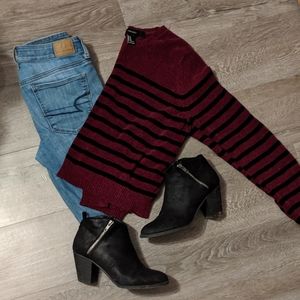 Knit red and black stripe crop sweater